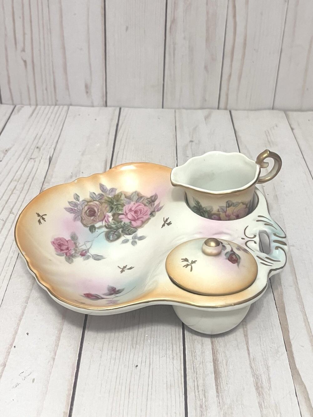 Vintage Divided Cream Sugar Dish Snack Serving Tray Procelain